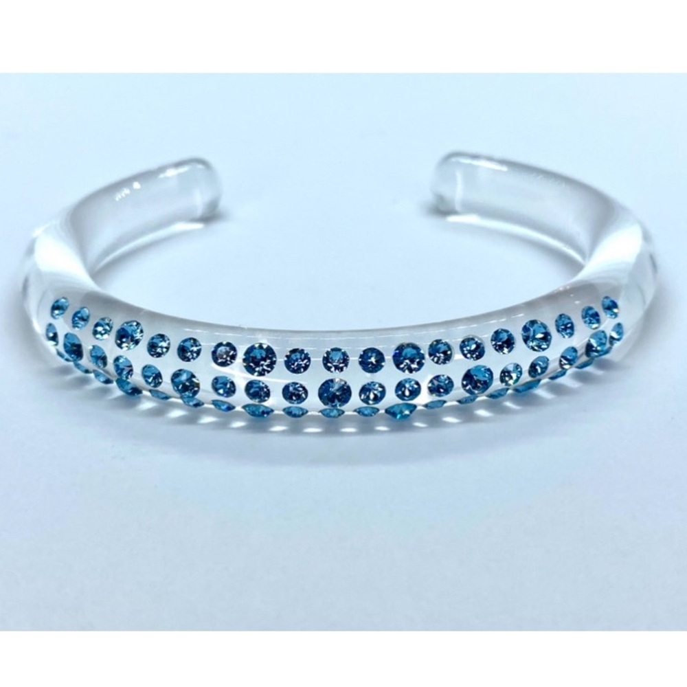 Acrylic Cuff Bracelet Embellished With Blue Genuine Crystal Stone Elements